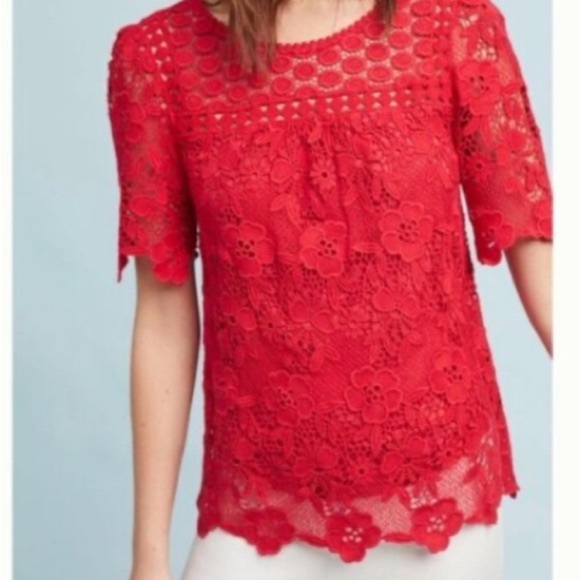 Anthropologie Tops - Vanessa Virginia Red Lace Top